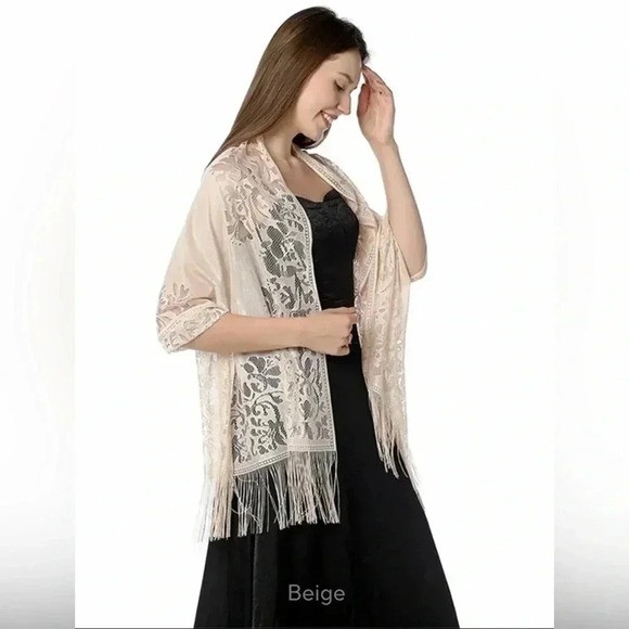 Lace Shawl White Evening Dress Party Dinner Shawl Coverup Lace Floral - Picture 2 of 4